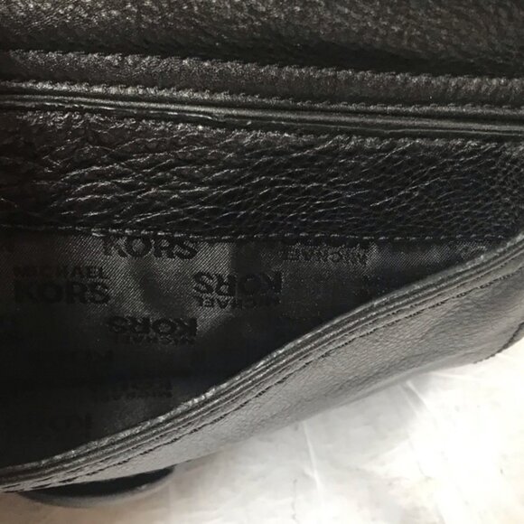 Michael Kors Leather Satchel Shoulder Bag Tote Pocket Logo Minimalist Black Grey - Picture 3 of 16